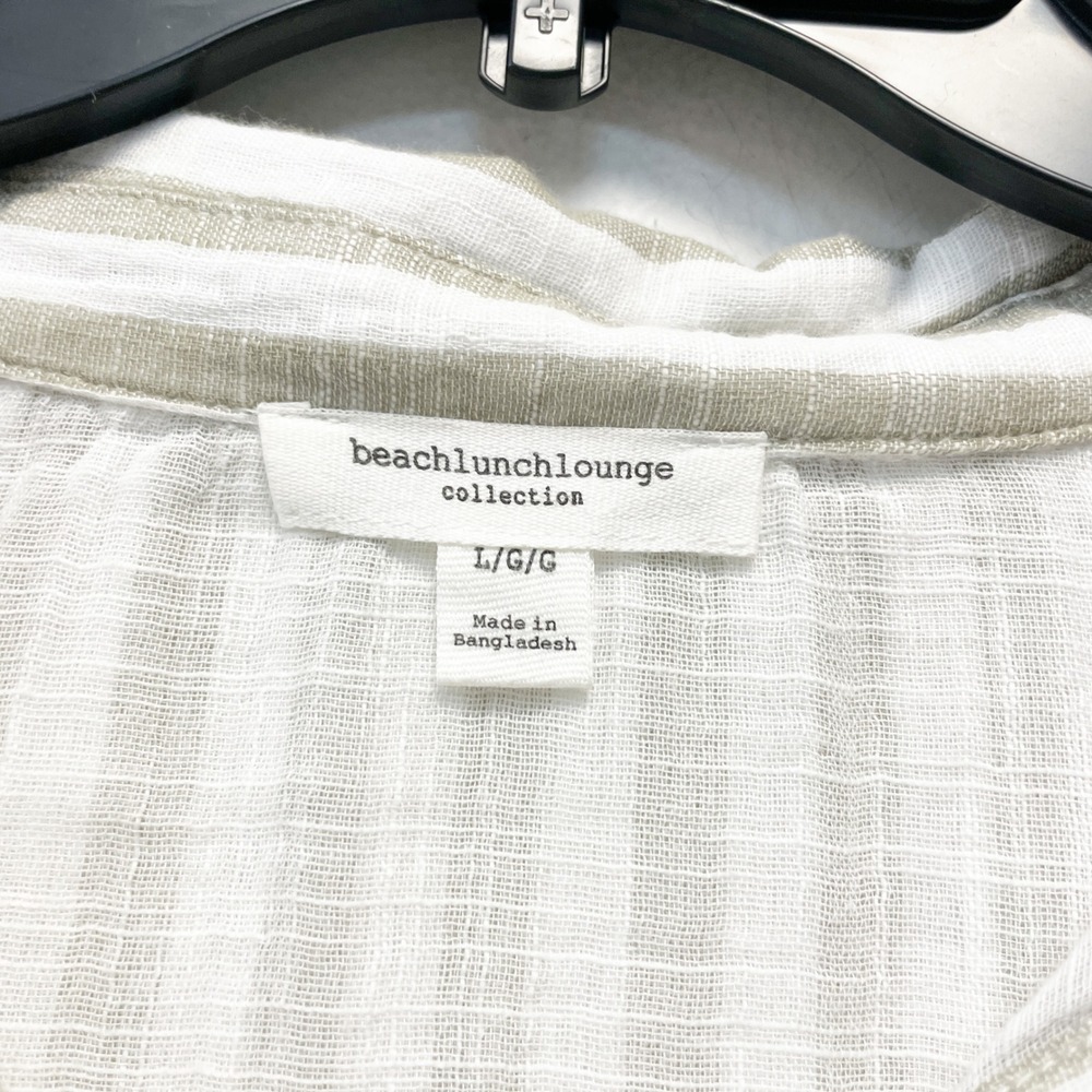 Beach Lunch Lounge Collection Womens Cotton Tan Striped Button Down Shirt Size L - Picture 2 of 5